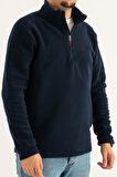 Souris Erkek Lacivert Standart Kalıp Anti-Pilling Tüylenme Yapmayan Yarım Fermuar Polar Sweatshirt