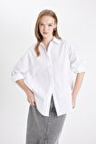 Oversize Fit Gömlek Yaka Basic Düz Oxford Uzun Kollu Gömlek