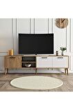 Mezza 1585 Exxen 180 cm (Ahşap Ayaklı) Tv Ünitesi Sepet Beyaz
