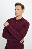 Erkek Bordo Tüylenme Yapmayan Anti Pilling Kumaş Standart Fit Normal Kesim Polo Yaka Triko Kazak