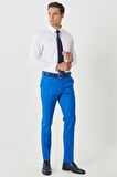 Erkek Saks Mavi Ekstra Slim Fit Dar Kesim Mono Yaka Pick Desenli Yelekli Takım Elbise