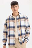 DeFacto Regular Fit Polo Yaka Kareli Flanel Uzun Kollu Gömlek D5835AX24AUER140