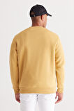 Erkek Hardal Standart Fit Normal Kesim Içi Polarlı 3 Iplik Bisiklet Yaka Pamuklu Sweatshirt