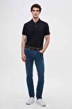 Regular Fit Lacivert Pike Dokulu %100 Pamuk Kıvrılmaz Polo Yaka Nakışlı T-shirt 4HC14ORT51000