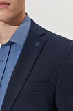 Erkek Lacivert Slim Fit Dar Kesim Mono Yaka Lacivert Takım Elbise