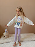 Cg Kids Labubu Lila Baskılı 2 Iplik Kız Çocuk Taytlı Alt Üst Takım