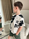 Cg Kids Siyah Desenli Basic Alt Yeşil Kargo Cepli Kot Şort Erkek Çocuk Alt Üst Takım
