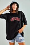 Kadın Pamuk Red Chicago Tasarımlı Siyah T-shirt