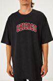 Kadın Pamuk Red Chicago Tasarımlı Siyah T-shirt