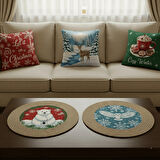 2026 Yeni yılbaşı Temalı 3'lü Keten Kırlent Seti ve El Yapımı 2'li Supla - Yılbaşı Konsepti