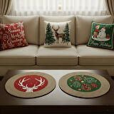 2026 Yeni yılbaşı Temalı 3'lü Keten Kırlent Seti ve El Yapımı 2'li Supla - Yılbaşı Konsepti