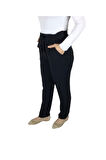 KADIN BELİ LASTİKLİ KUŞAKLI CEPLİ DAR PAÇA AYROBİN PANTOLON SİYAH-XL
