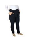 KADIN BELİ LASTİKLİ KUŞAKLI CEPLİ DAR PAÇA AYROBİN PANTOLON SİYAH-XL