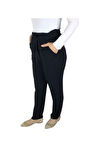 KADIN BELİ LASTİKLİ KUŞAKLI CEPLİ DAR PAÇA AYROBİN PANTOLON SİYAH-XL