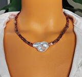 Yapay Barok İncili Lav Taşı Kadın Kolye