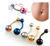 Begonia Accessories, 316L Cerrahi Çelik, Çift Top Göbek Piercing Black