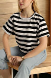 Oversize Çizgili Tişört – Siyah Beyaz, Salaş Kalıp T-shirt Tişort