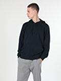 Regular Fit Kapüşonlu Mavi Erkek Sweatshirt