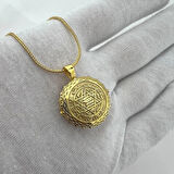 925 AYAR GÜMÜŞ AÇILIR KAPANIR SÜLEYMAN MÜHRÜ İŞLEMELİ GOLD MUSKA KOLYE