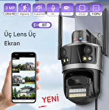 QASUL ICsee WiFi 12MP Kamera 6K 3Lens Bağlantı PTZ Güvenlik Kamera CCTV 3 Ekran Ağ Kamerası 2 Yönlü Ses