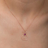 925 Ayar Gümüş Temmuz Ayı Doğum Taşı Kedi Kadın Kolye