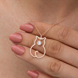 925 Ayar Gümüş Nisan Ayı Doğum Taşı Kedi Kadın Kolye