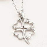 925 Ayar Gümüş Kalpli Dört Yapraklı Yonca Kadın Kolye