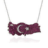 925 Ayar Gümüş Ay Yıldız Türkiye Haritası Kadın Kolye