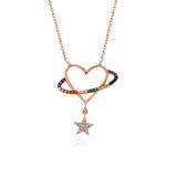 925 Ayar Gümüş Rose Kalp Yıldız Kadın Kolye