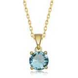 925 Ayar Gümüş Gold Turkuaz Kristal Yuvarlak Taşlı Kadın Gümüş Kolye