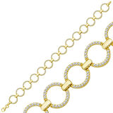 925 Ayar Gümüş Gold Yuvarlak Taşlı Kadın Bileklik