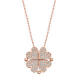 925 Ayar Gümüş Rose Kalpli Açılabilen Yonca Kadın Kolye