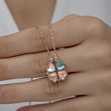 925 Ayar Gümüş Rose Renkli Açılabilen Yonca Kadın Gümüş Kolye