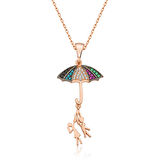 ​925 Ayar Gümüş Şemsiye Tutan Aşıklar Kadın Gümüş Kolye