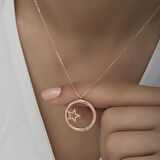 925 Ayar Gümüş Yıldız Detaylı Halka Kadın Gümüş Kolye