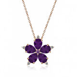 925 Ayar Gümüş Rose Mor Kamelya Çiçeği Kolye