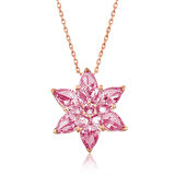 925 Ayar Gümüş Rose Pembe Lotus Çiçeği Kolye