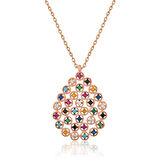 925 Ayar Gümüş Renkli Taşlı Damla Kadın Gümüş Kolye