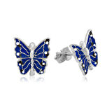 Gümüş Lacivert Kelebek Çocuk Küpesi