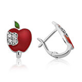 925 Ayar Gümüş Kırmızı Elma Çoçuk Küpesi
