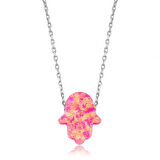 925 Ayar Gümüş Pembe Opal Fatma Eli Kadın Gümüş Kolye
