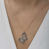 925 Ayar Gümüş Turkuaz Taşlı Kelebek Kadın Gümüş Kolye