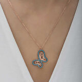 925 Ayar Gümüş Turkuaz Taşlı Kelebek Kadın Gümüş Kolye