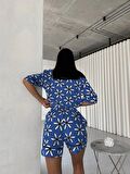Papatya Desen Önden Düğmeli Gömlek Yaka Göğüs Cep Detay Kısa Kol Viskon Şortlu Dokuma Pijama Takımı