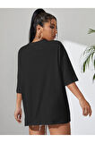 Kadın Cool Mom Baskılı Oversize Bisiklet Yaka T-shirt