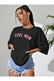 Kadın Cool Mom Baskılı Oversize Bisiklet Yaka T-shirt