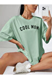 Kadın Cool Mom Baskılı Oversize Bisiklet Yaka T-shirt