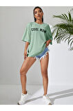 Kadın Cool Mom Baskılı Oversize Bisiklet Yaka T-shirt