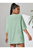 Kadın Cool Mom Baskılı Oversize Bisiklet Yaka T-shirt
