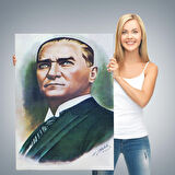 Atatürk Portre Tablosu Mustafa Kemal Atatürk Dikdörtgen Dekoratif Kanvas Tablo-CR-68